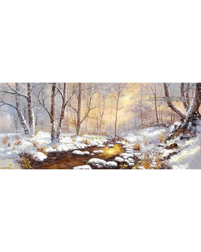 ציור שמן יער מושלג ונחל